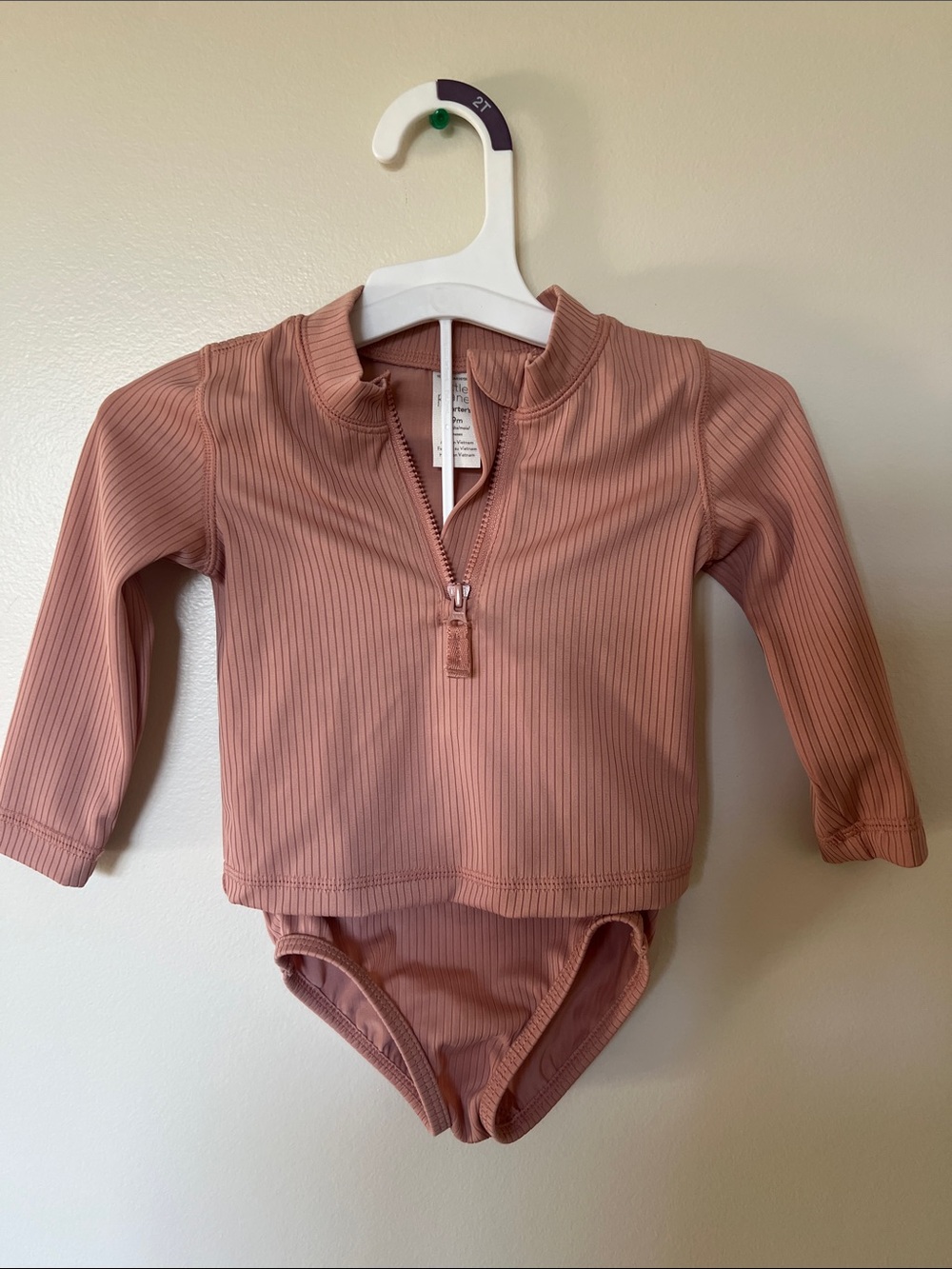 Long Sleeve Rashguard Two-Piece Swimsuit in Dusty Rose